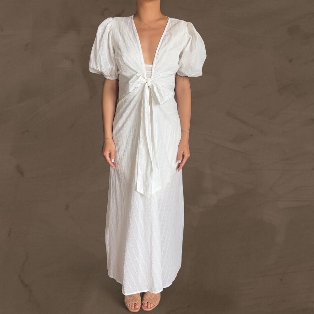 Antonio Melani white maxi dress puff sleeve cotton wrap duster size small